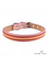 Collar doble piel vaquetilla bandera herrajes Níquel Rosa para perros