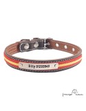 Collar piel vaquetilla bandera níquel Personalizado Marrón para perro