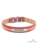 Collar piel vaquetilla bandera níquel Personalizado Burdeos para perro