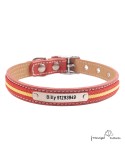 Collar piel vaquetilla bandera España níquel Personalizado Rojo perro