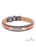Collar piel vaquetilla bandera España níquel Personalizado Negro perro
