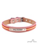 Collar piel vaquetilla bandera España níquel Personalizado Rosa perro
