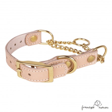 Collar corrector de piel con cadena de latón Natural para perro