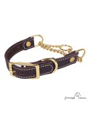 Collar corrector de piel con cadena de latón Marrón para perro