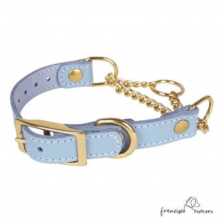 Collar corrector de piel con cadena de latón Celeste para perro