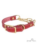 Collar corrector de piel con cadena de latón Rojo para perro