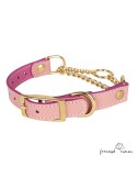 Collar corrector de piel con cadena de latón Rosa para perro