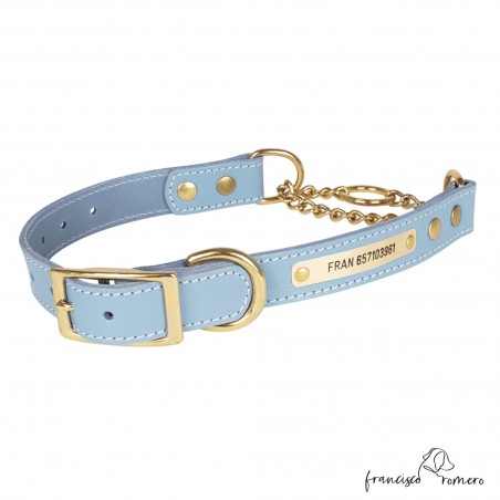 Collar corrector piel cadena de latón personalizado Celeste para perro