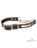 Collar corrector piel cadena de latón personalizado Negro para perro