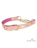 Collar corrector piel cadena de latón personalizado Rosa para perro