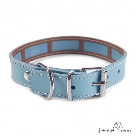 Collar Piel Funda Antiparasitaria Hebilla Rulo Celeste 2