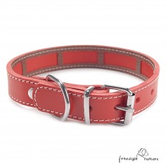 Collar Piel Funda Antiparasitaria Hebilla Rulo Rojo 2