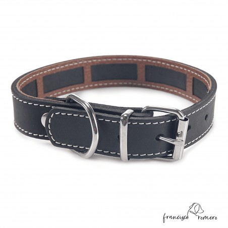 Collar Piel Funda Antiparasitaria Hebilla Rulo Negro 2