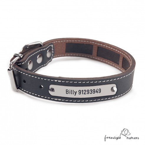 Collar Piel Funda Antiparasitaria Hebilla Rulo Personalizado Marrón 3