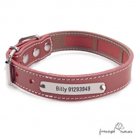 Collar Piel Funda Antiparasitaria Hebilla Rulo Personalizado Burdeos 3