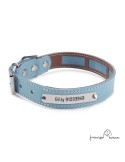 Collar Piel Funda Antiparasitaria Hebilla Rulo Personalizado Celeste 3