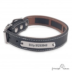 Collar Piel Funda Antiparasitaria Hebilla Rulo Personalizado Negro 3