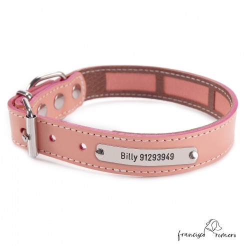 Collar Piel Funda Antiparasitaria Hebilla Rulo Personalizado Rosa Palo 3