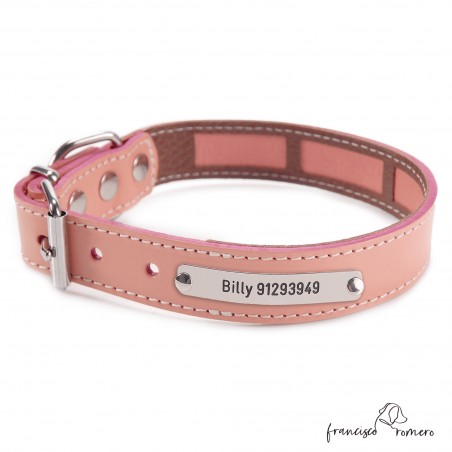 Collar Piel Funda Antiparasitaria Hebilla Rulo Personalizado Rosa Palo 3