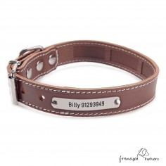 Collar Piel Funda Antiparasitaria Hebilla Rulo Personalizado Chocolate 3