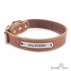 Collar Piel Funda Antiparasitaria Hebilla Rulo Personalizado Caramelo 3