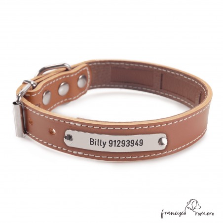 Collar Piel Funda Antiparasitaria Hebilla Rulo Personalizado Caramelo 3