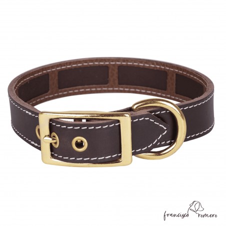 Collar Piel Funda Antiparasitaria Hebilla Latón Marrón para perro