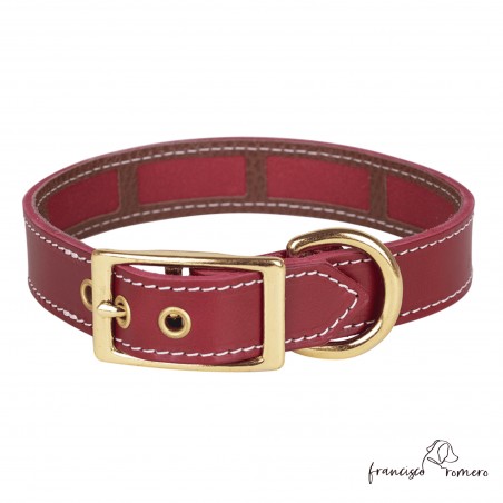 Collar Piel Funda Antiparasitaria Hebilla Latón Burdeos para perro
