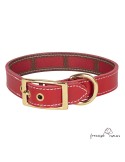 Collar Piel Funda Antiparasitaria Hebilla Latón Rojo para perro