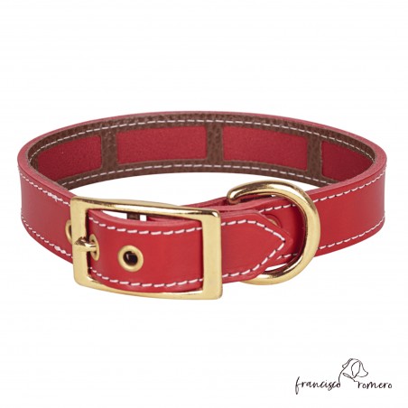 Collar Piel Funda Antiparasitaria Hebilla Latón Rojo para perro