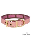Collar Piel Funda Antiparasitaria Hebilla Latón Rosa para perro