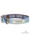 Collar Piel Funda Antiparasitaria Latón Personalizado Celeste perros