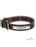 Collar Piel Funda Antiparasitaria Latón Personalizado Negro perros