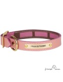Collar Piel Funda Antiparasitaria Latón Personalizado Rosa perros