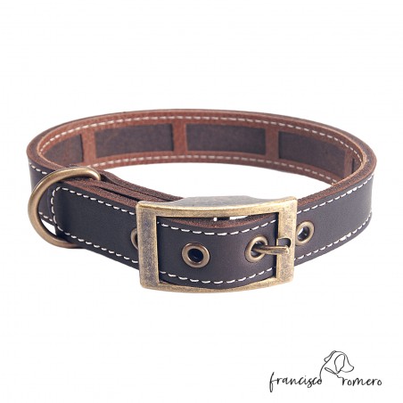 Collar Piel Funda Antiparasitaria Hebilla Alemana Oro Viejo Marrón