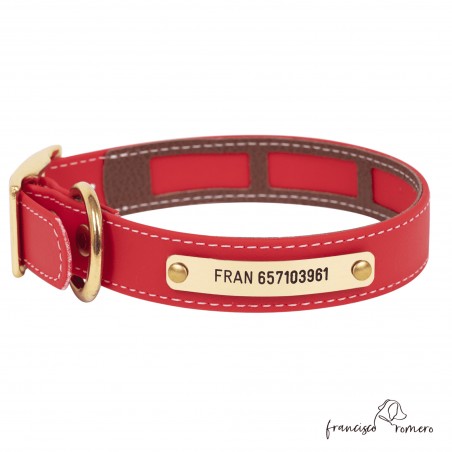Collar Biothane Beta Funda Antiparasitaria Latón Rojo Personalizado