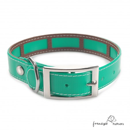 Collar Biothane Gold Funda Antiparasitaria Verde Níquel Personalizado