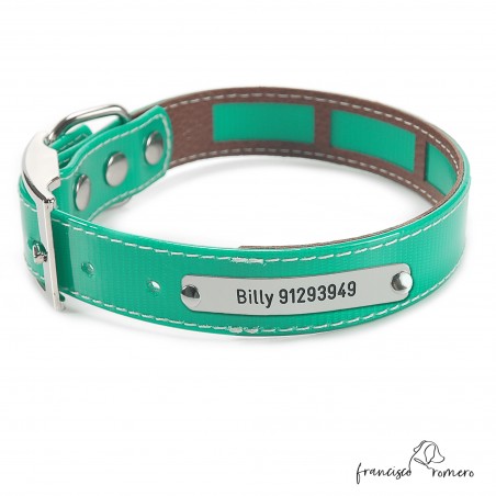 Collar Biothane Gold Funda Antiparasitaria Verde Níquel Personalizado