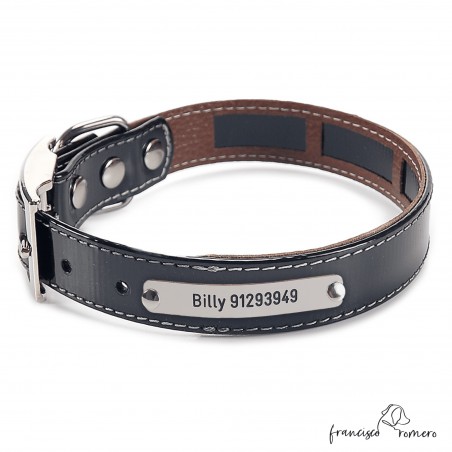 Collar Biothane Gold Funda Antiparasitaria Negro Níquel Personalizado