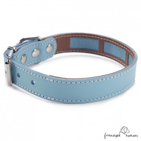 Collar Piel Funda Antiparasitaria Hebilla Rulo Celeste 3