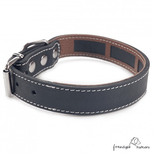 Collar Piel Funda Antiparasitaria Hebilla Rulo Negro 3