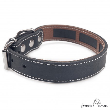 Collar Piel Funda Antiparasitaria Hebilla Rulo Negro 3