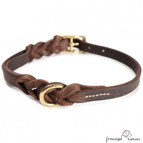 Collar Piel Doble Trenzado 1,3 cm Latón