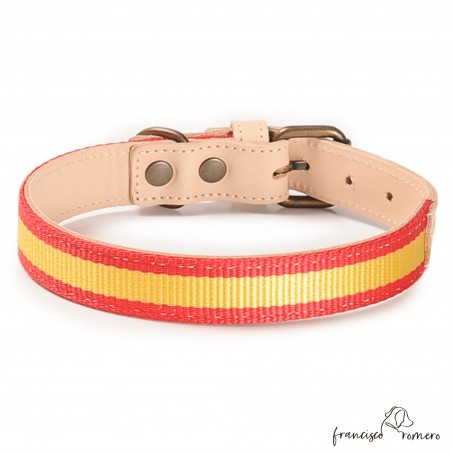 Collar Piel Bandera España Natural para perros