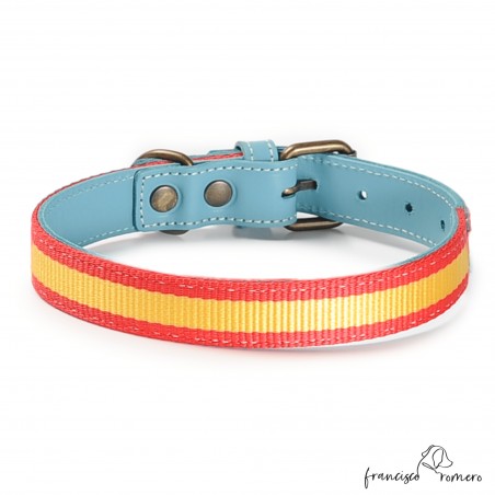 Collar Piel Bandera España Celeste para perros