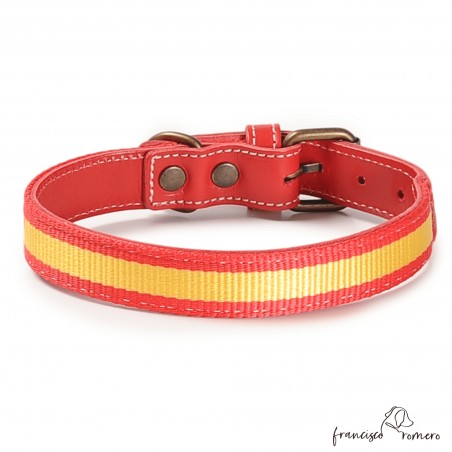 Collar Piel Bandera España Rojo para perros