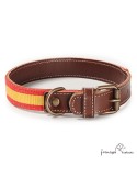 Collar Piel Bandera España Chocolate para perros