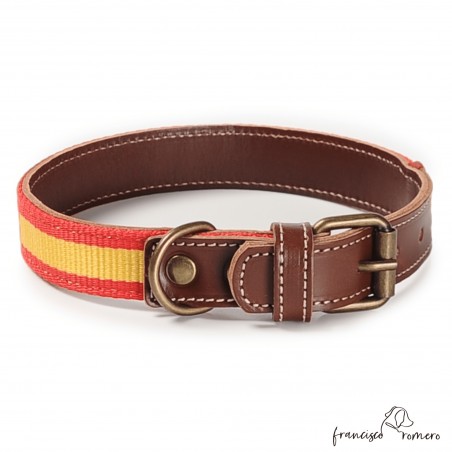 Collar Piel Bandera España Chocolate para perros