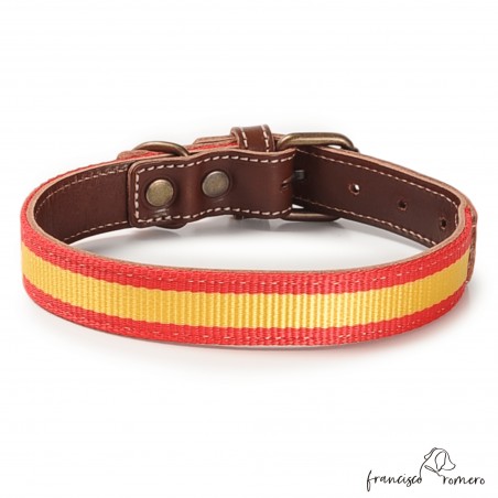 Collar Piel Bandera España Chocolate para perros