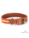 Collar Piel Bandera España Caramelo para perros